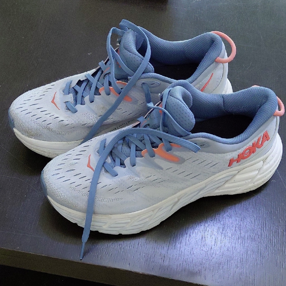 Hoka Women's Light Blue and Coral Athletic Shoes